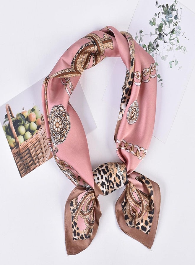 EIysee 27.5 Inches Silk Head Scarf for Women Satin Hair Scarf Silk Wrap Neck Square Scarves Feeling Scarf Boho Headwear (pink-leopard print chain) - Image 3